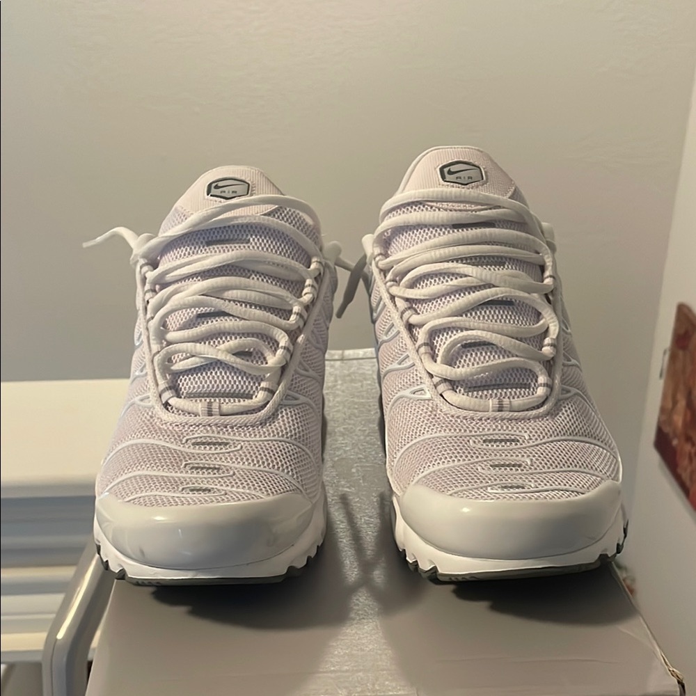 Nike White Air Max Plus Sneakers with Tuned Air Cushioning